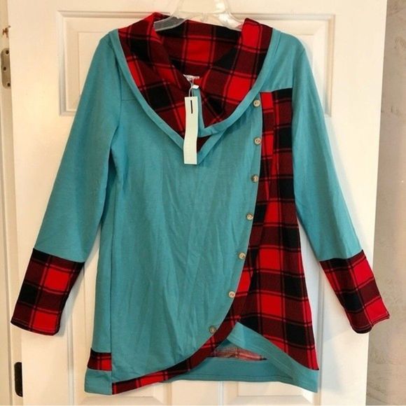 Tops - NWT Women Long Sleeve Plaid Turtleneck Tunic Sweatshirt Pullover Tops Size 12
